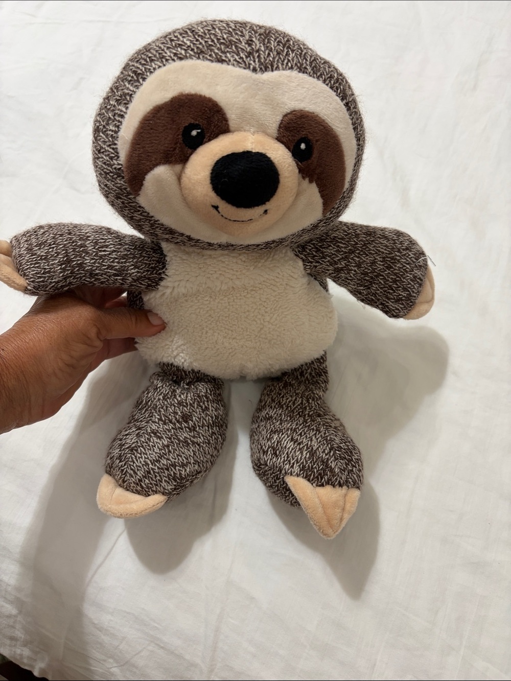 Spark Create Imagine Sloth Plush Rattle Knit Brown Cream Cloth Stuffed Toy 15"